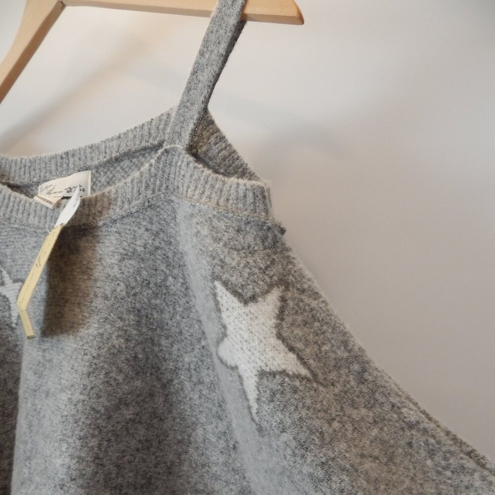 Vintage Havana white Star Cold Shoulder Gray Sweater Womans - Picture 2 of 7